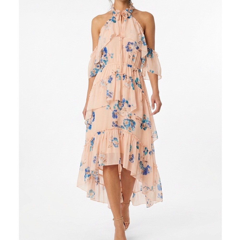 Ulla Johnson Valentine Silk Dress 4 Peach Floral Halter Ruffle Garden Party